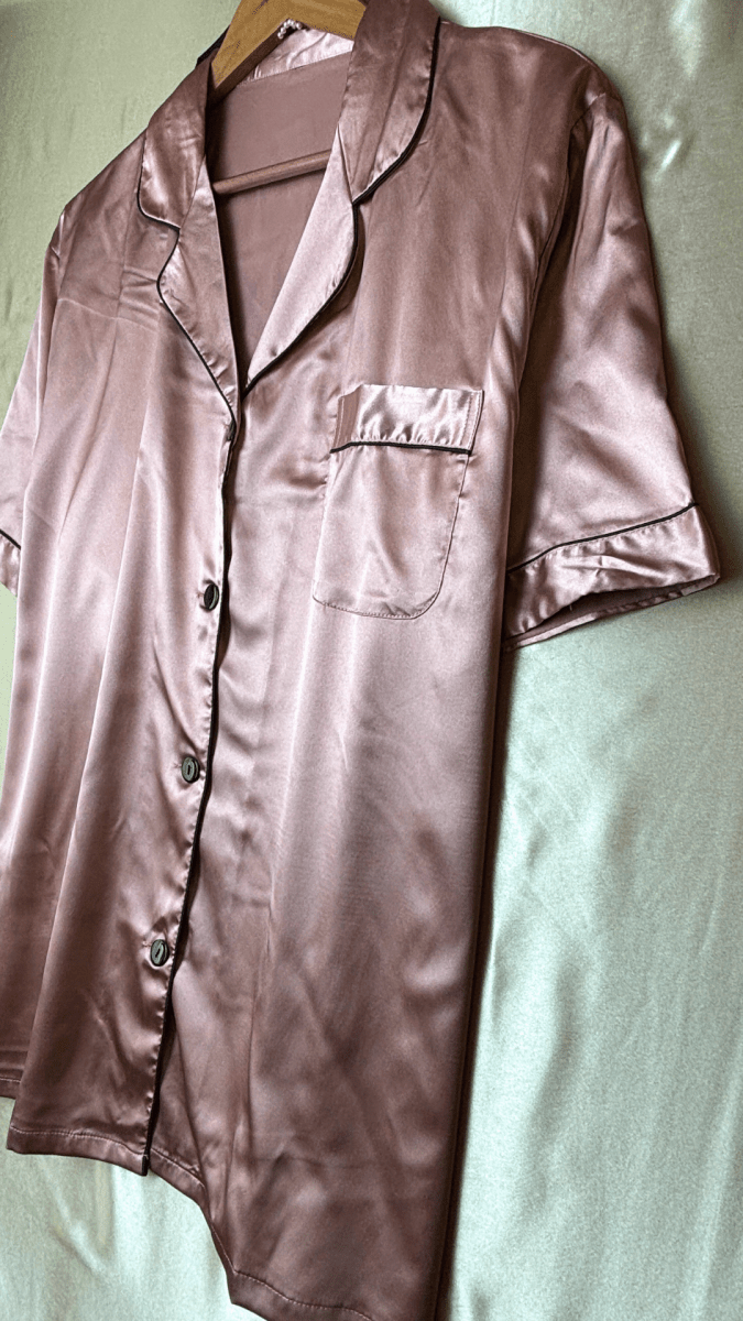Luxurious Satin Pink Collared Pajama Shirt - TRÈS FOU OR SOMETHING