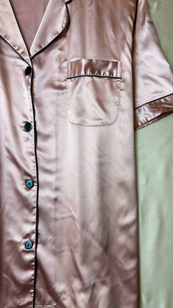Luxurious Satin Pink Collared Pajama Shirt - TRÈS FOU OR SOMETHING