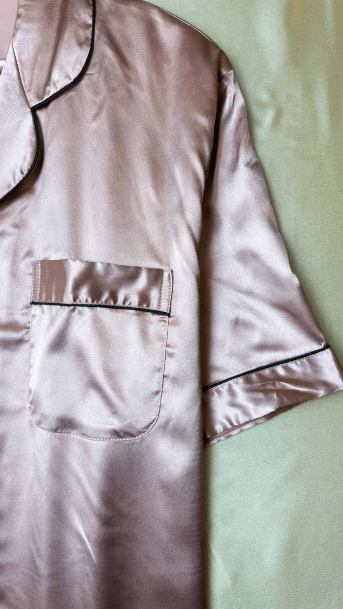 Luxurious Satin Pink Collared Pajama Shirt - TRÈS FOU OR SOMETHING