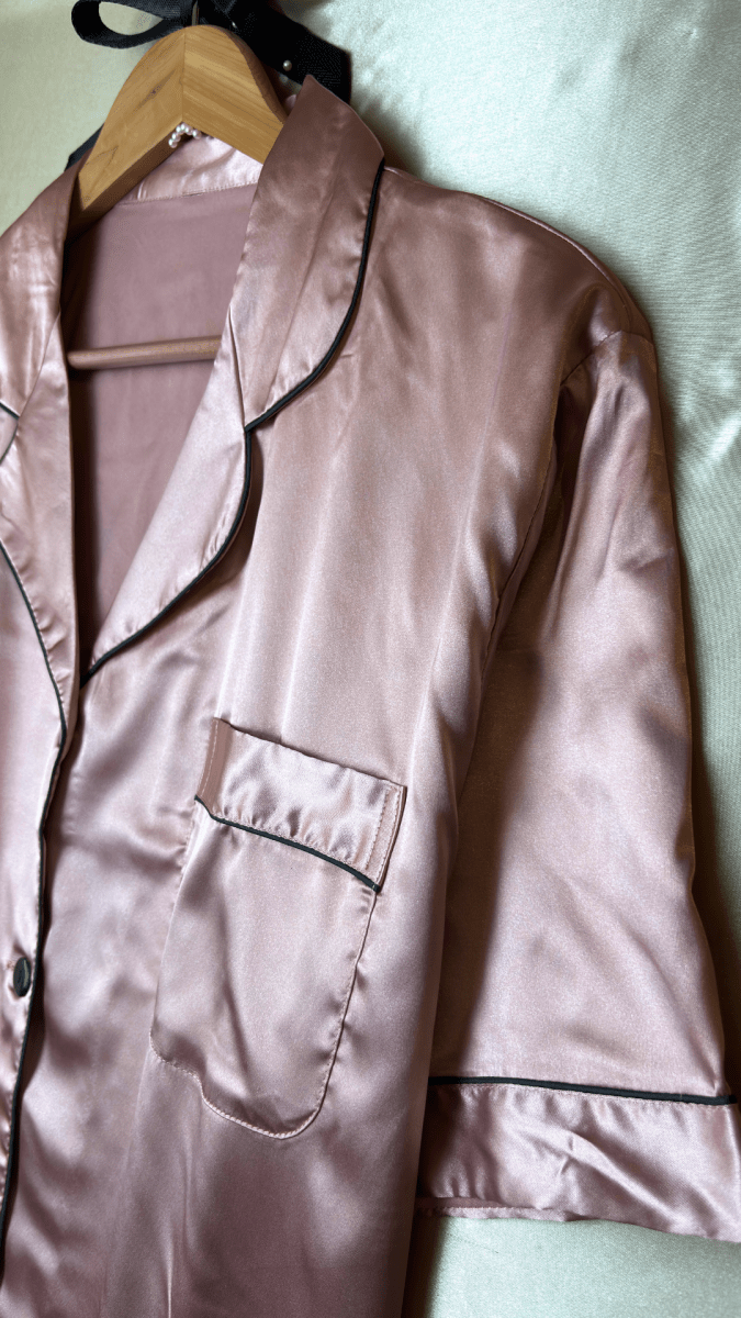 Luxurious Satin Pink Collared Pajama Shirt - TRÈS FOU OR SOMETHING