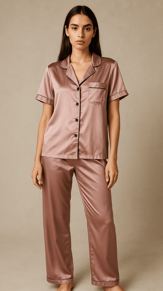 Luxurious Satin Pink Collared Pajama Shirt - TRÈS FOU OR SOMETHING