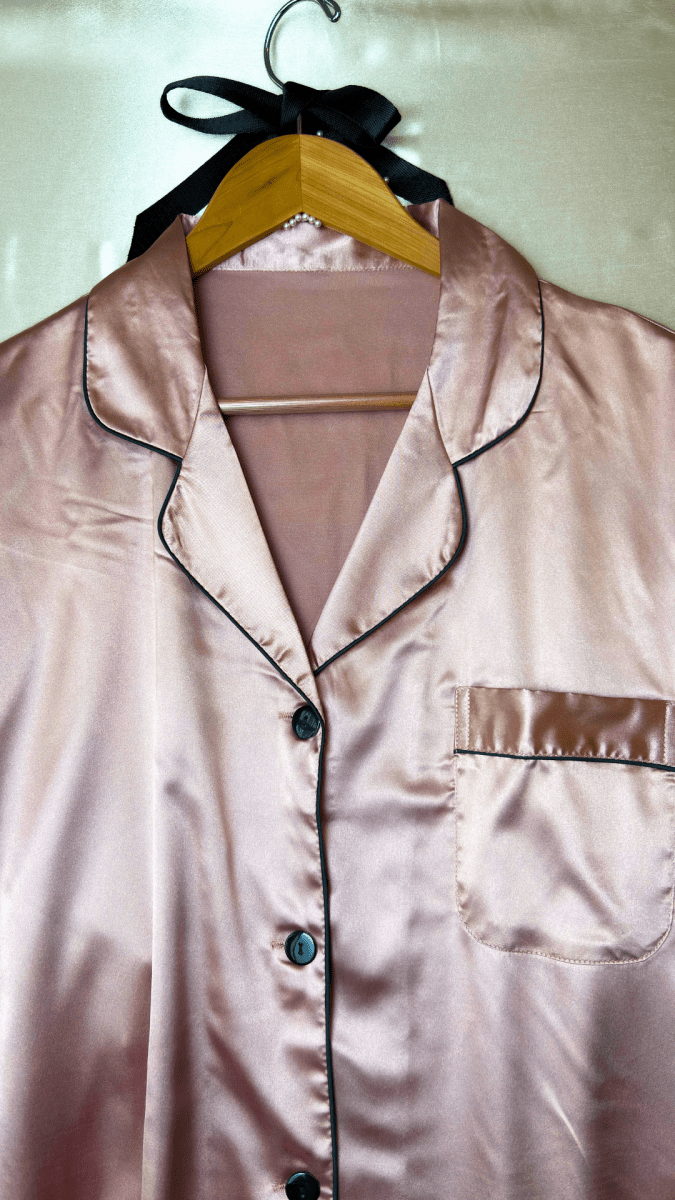 Luxurious Satin Pink Collared Pajama Shirt - TRÈS FOU OR SOMETHING