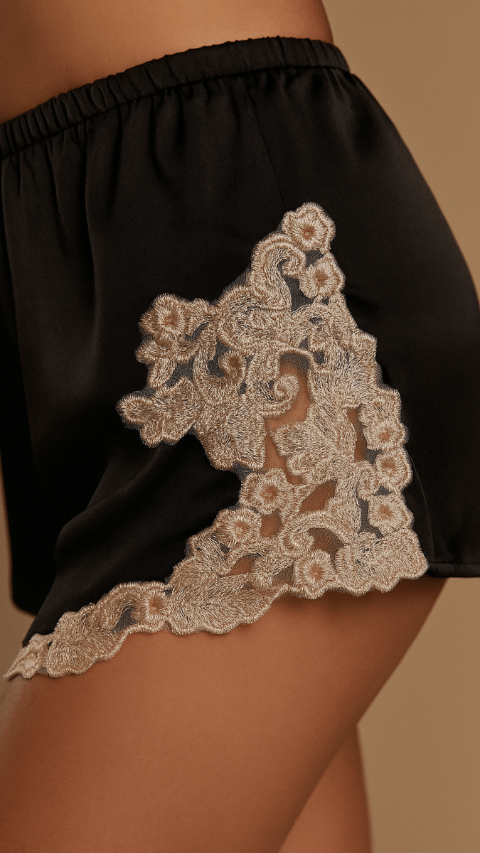 Noir Champagne Embroidered Shorts - CHAMBRE 535