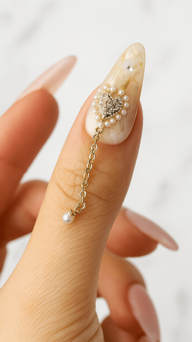 Queen Pearls Stringing Hearts Nail Charm - CHAMBRE 535