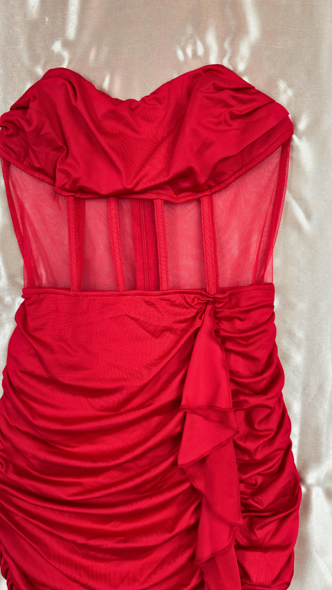 Red Ruffle Waist Boning Mini Dress - TRÈS FOU OR SOMETHING
