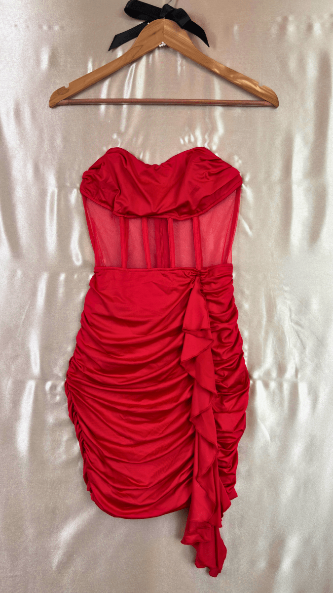 Red Ruffle Waist Boning Mini Dress - TRÈS FOU OR SOMETHING