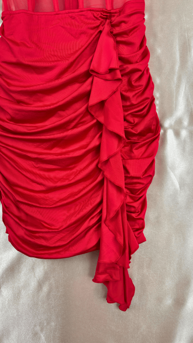 Red Ruffle Waist Boning Mini Dress - TRÈS FOU OR SOMETHING