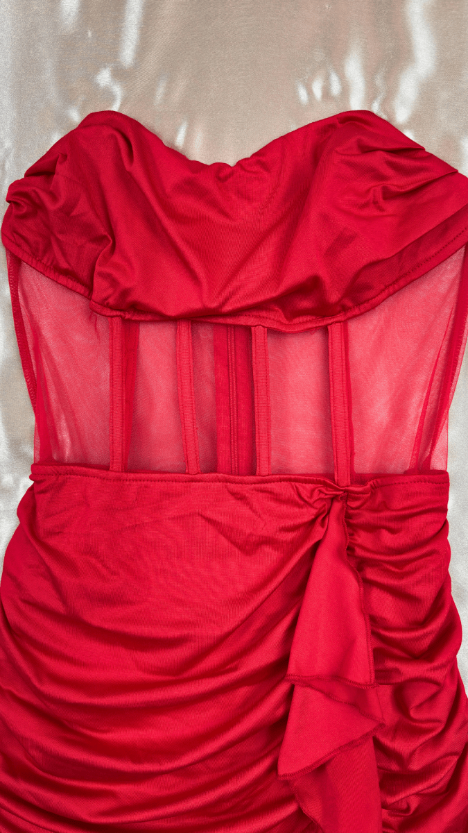 Red Ruffle Waist Boning Mini Dress - TRÈS FOU OR SOMETHING