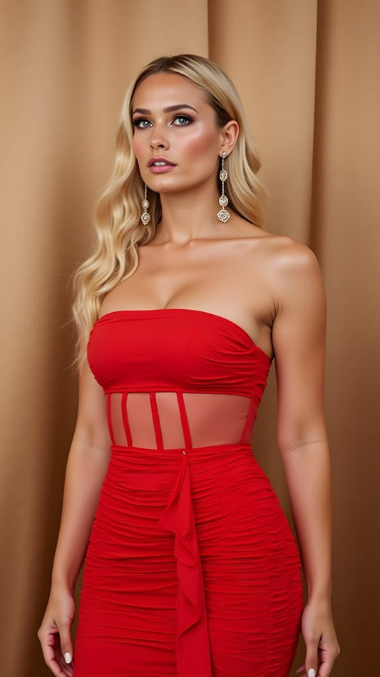 Red Ruffle Waist Boning Mini Dress - TRÈS FOU OR SOMETHING