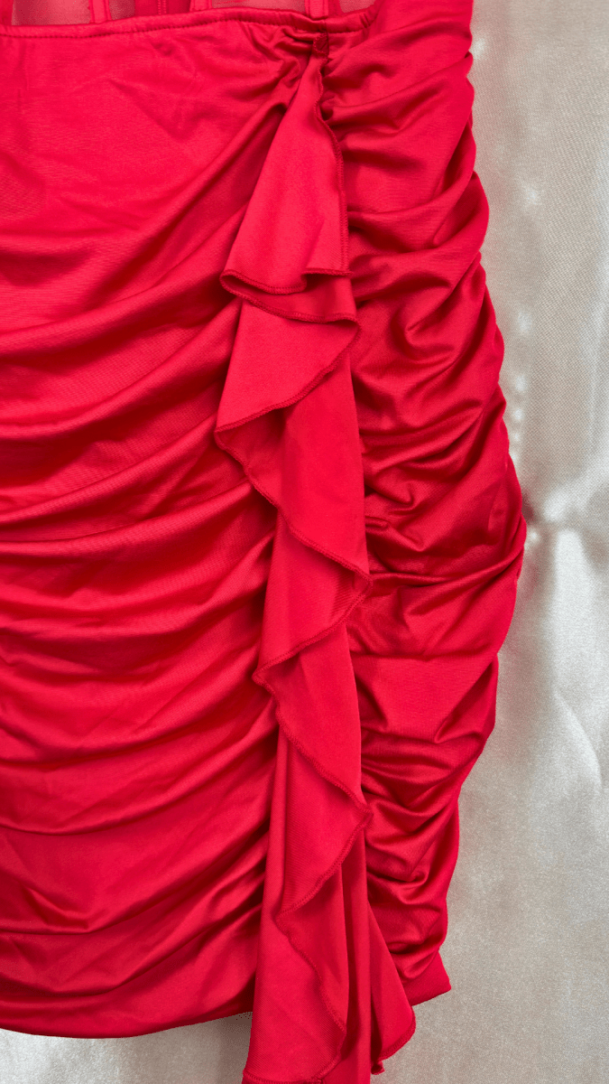 Red Ruffle Waist Boning Mini Dress - TRÈS FOU OR SOMETHING