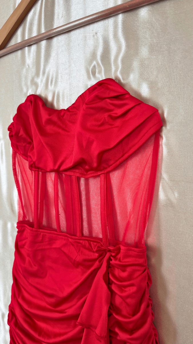 Red Ruffle Waist Boning Mini Dress - TRÈS FOU OR SOMETHING