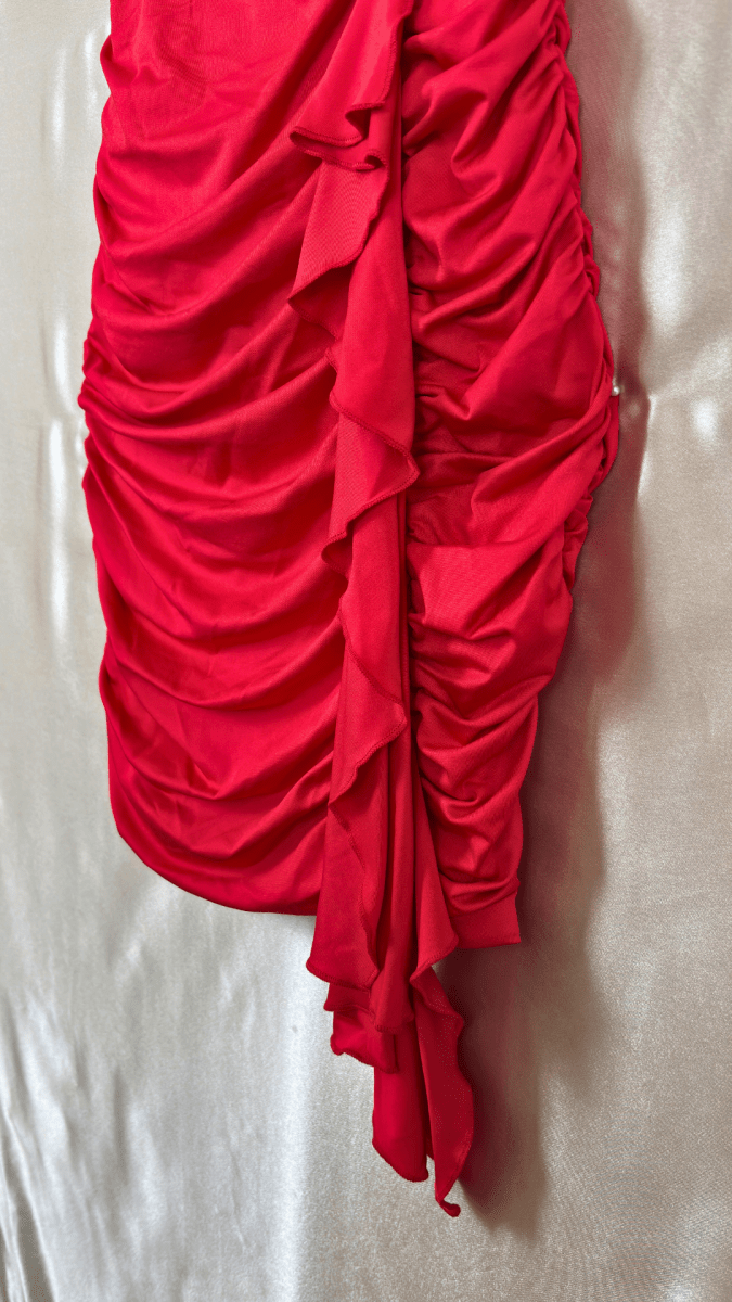 Red Ruffle Waist Boning Mini Dress - TRÈS FOU OR SOMETHING