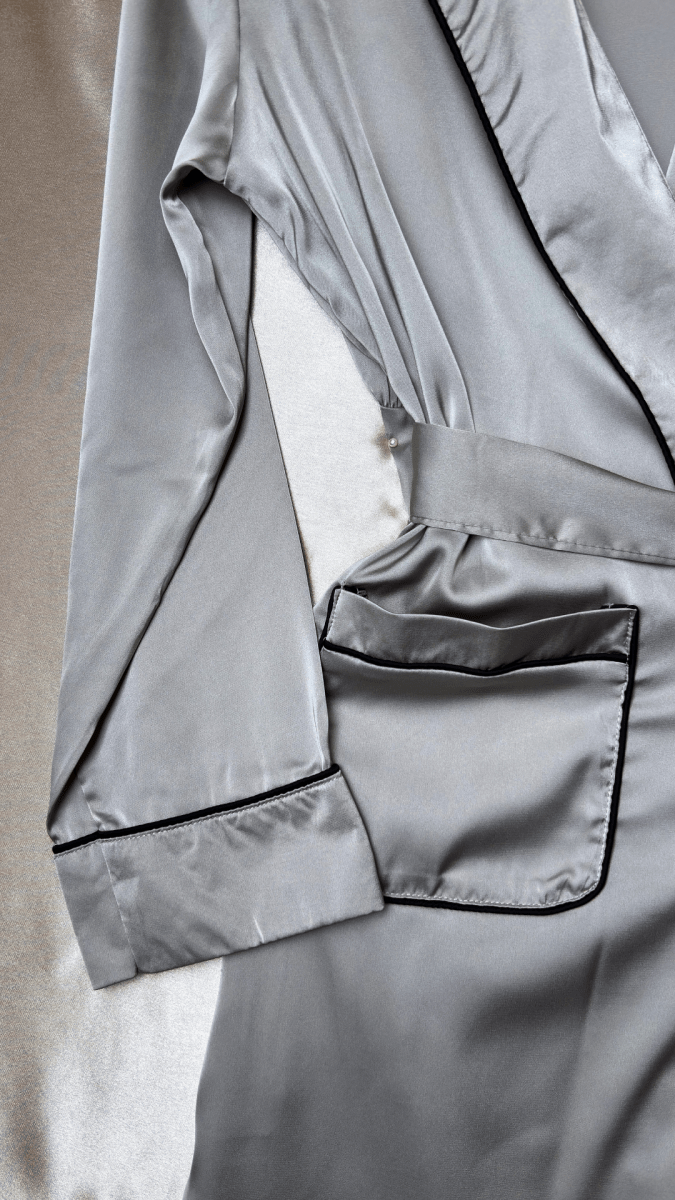 Satin Collared Gray Robe - TRÈS FOU OR SOMETHING