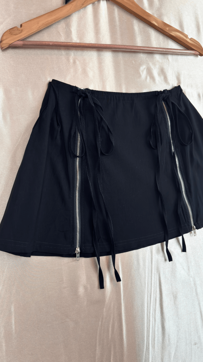 Scorpio Double Zipper Double Bow Ties Mini Skirt - TRÈS FOU OR SOMETHING