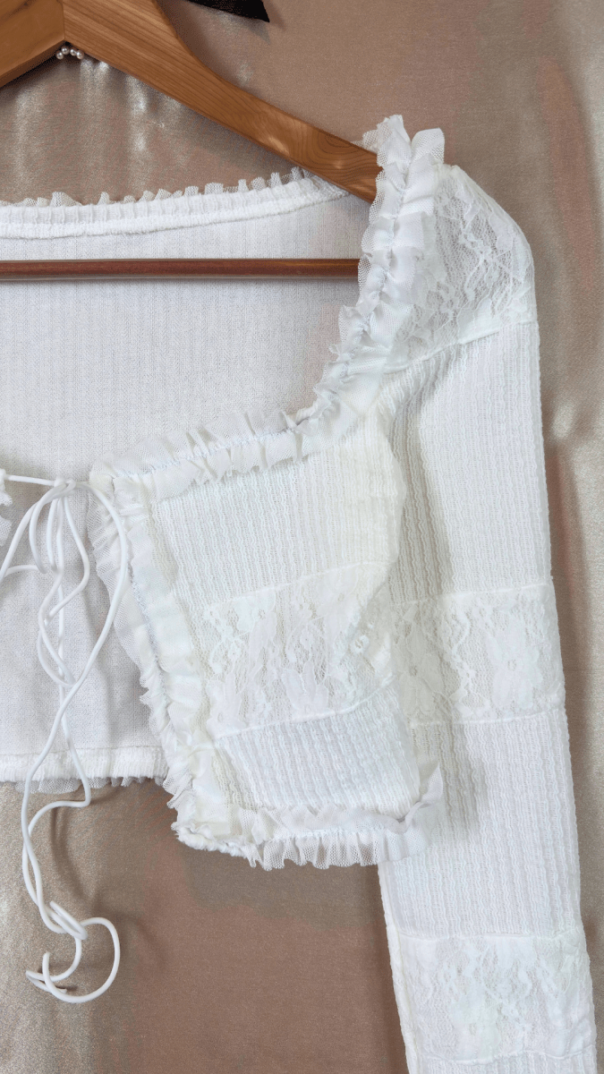White Ruffles Crop Cardigan Top - TRÈS FOU OR SOMETHING