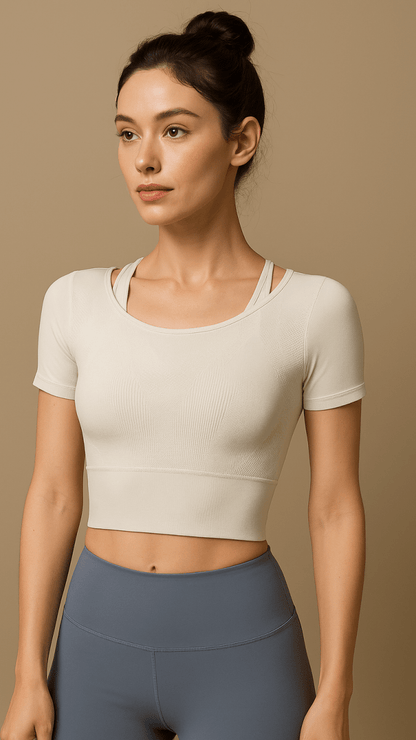Athleisure Built - in Bra Mesh Tee Top - CHAMBRE 535