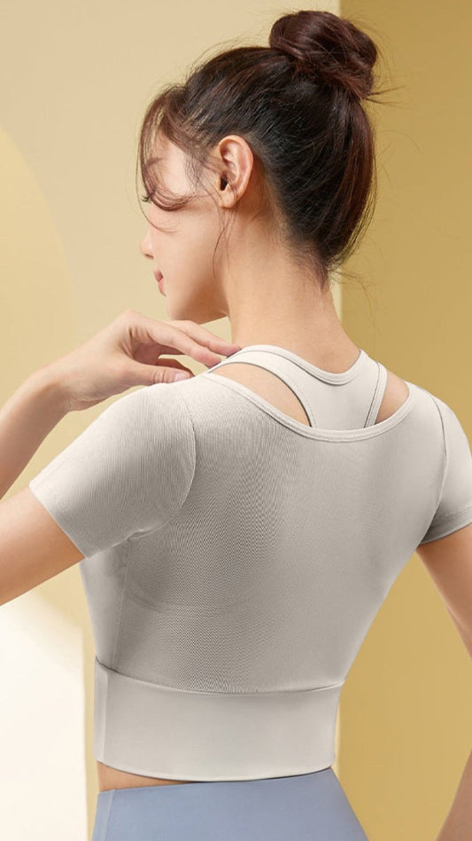 Athleisure Built - in Bra Mesh Tee Top - CHAMBRE 535