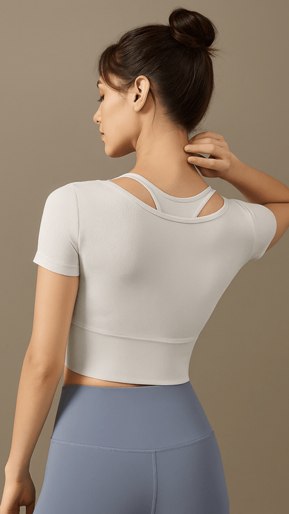 Athleisure Built - in Bra Mesh Tee Top - CHAMBRE 535