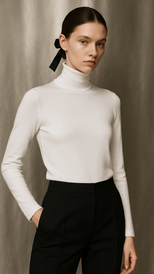 CozyComfort Fitted Long Sleeve White Turtleneck Top - TRÈS FOU OR SOMETHING