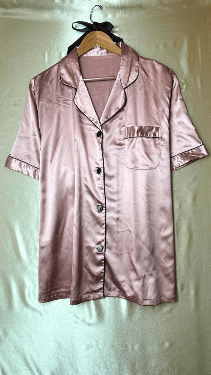 Luxurious Satin Pink Collared Pajama Shirt - TRÈS FOU OR SOMETHING