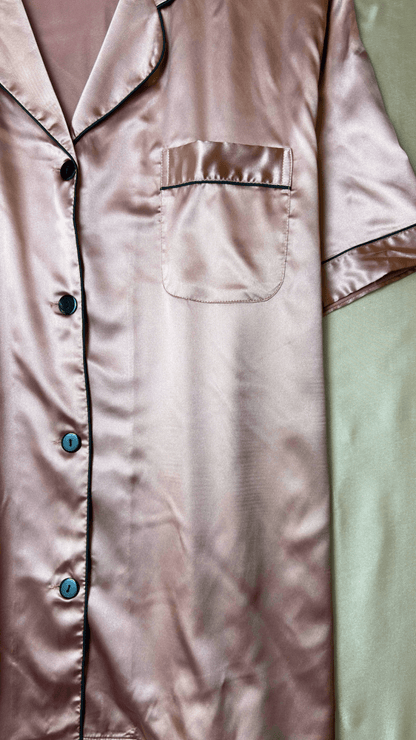 Luxurious Satin Pink Collared Pajama Shirt - TRÈS FOU OR SOMETHING