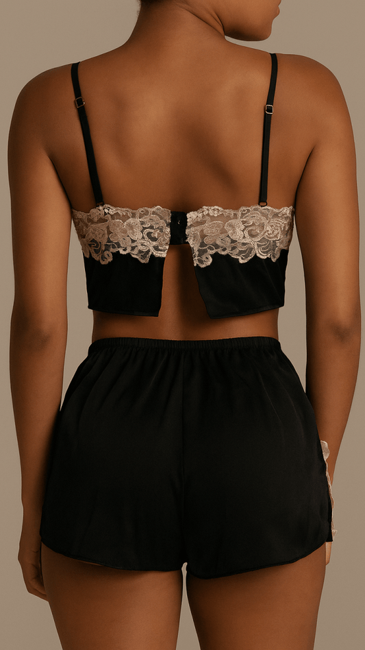 Noir Champagne Embroidered Shorts - CHAMBRE 535