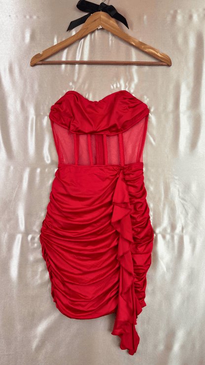 Red Ruffle Waist Boning Mini Dress - TRÈS FOU OR SOMETHING