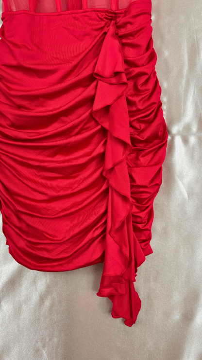 Red Ruffle Waist Boning Mini Dress - TRÈS FOU OR SOMETHING