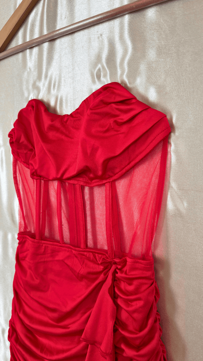 Red Ruffle Waist Boning Mini Dress - TRÈS FOU OR SOMETHING