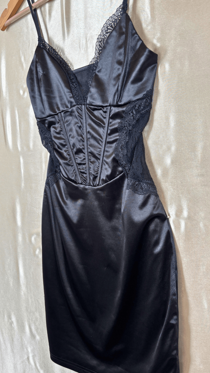 Satin and Lace Mini Dress - TRÈS FOU OR SOMETHING