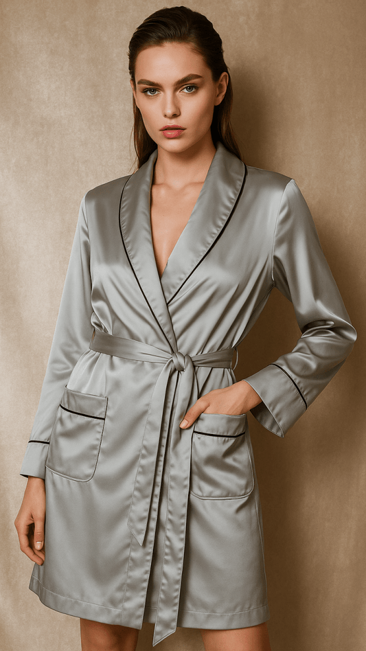 Satin Collared Gray Robe - TRÈS FOU OR SOMETHING