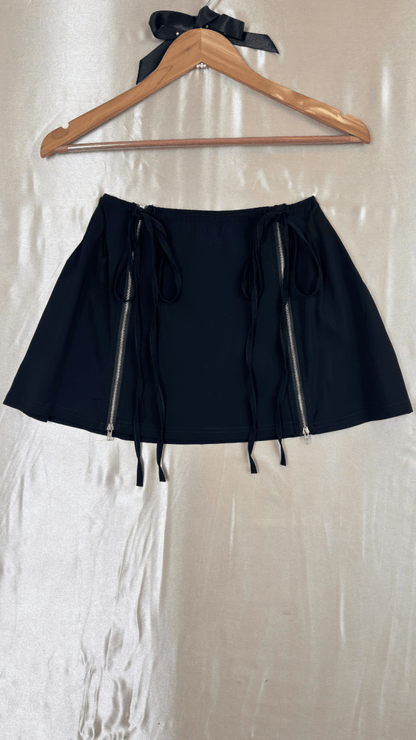Scorpio Double Zipper Double Bow Ties Mini Skirt - TRÈS FOU OR SOMETHING