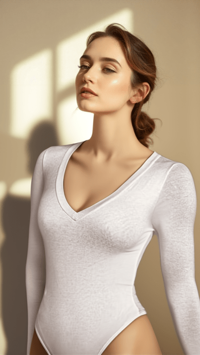 SmoothFlexi Plunge Long Sleeve White Bodysuit - TRÈS FOU OR SOMETHING