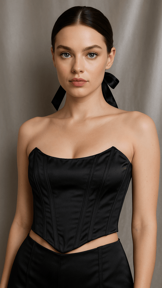 Victorian Black Boning Corset Crop Bustier Top - TRÈS FOU OR SOMETHING