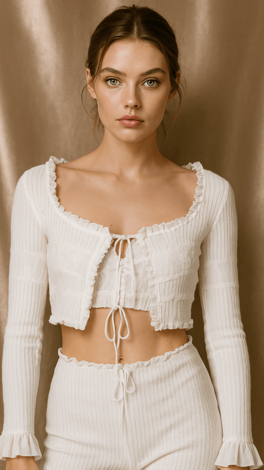 White Ruffles Crop Cardigan Top - TRÈS FOU OR SOMETHING