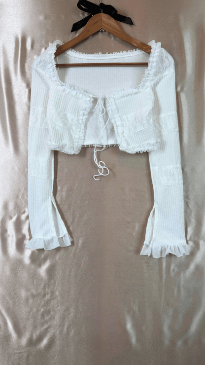 White Ruffles Crop Cardigan Top - TRÈS FOU OR SOMETHING